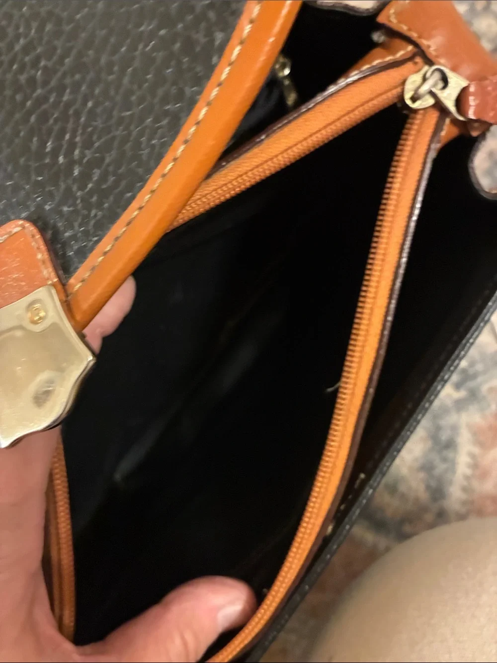 Dooney & Bourke Black Pebbled Leather Top-Handle Satchel‎ with Brown Trim